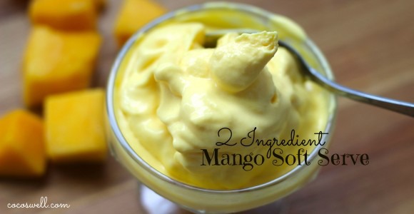 Soft Serve Mango - 2 cups of frozen mango 2-4 Tablespoons of Organic Heavy Cream or Full Fat Coconut Milk 10 drops of liquid stevia (optional) Blend ingredients in a high speed mixer until smooth and creamy.